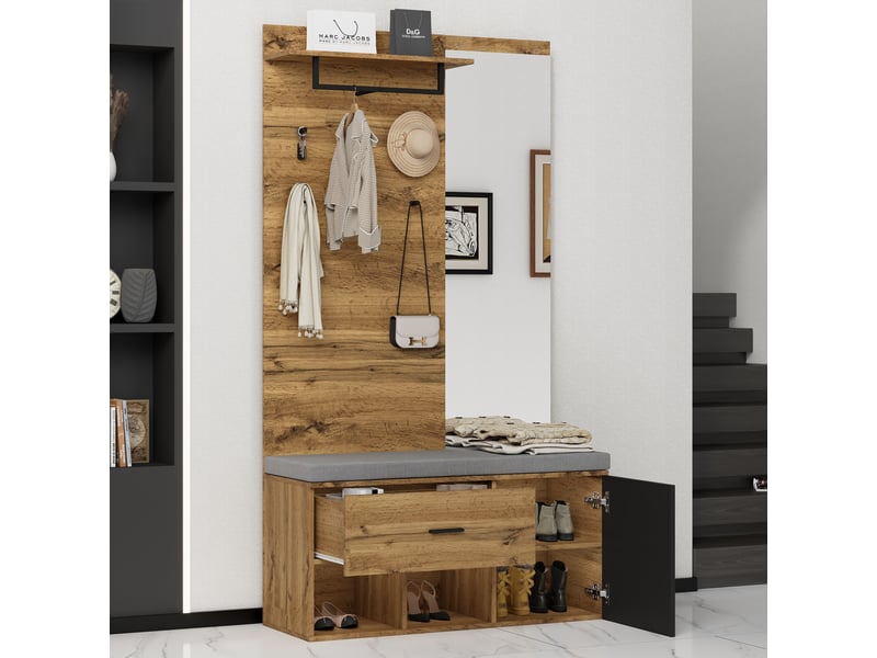  Portemanteau avec banc et rangement 104 x 190 cm en bois  - Conforama E