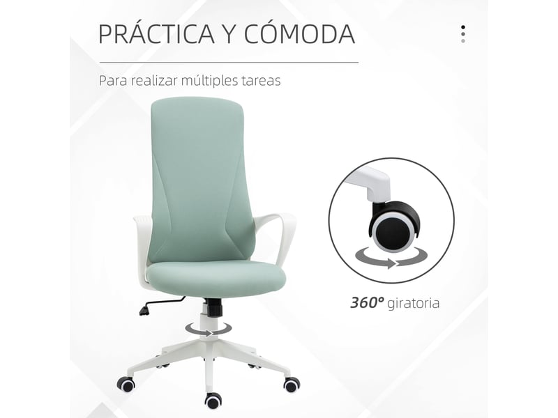 Chaise de bureau pivotante réglable en hauteur, dossier haut avec accoudoirs, vert 62x56x110-119,5 cm - Conforama W