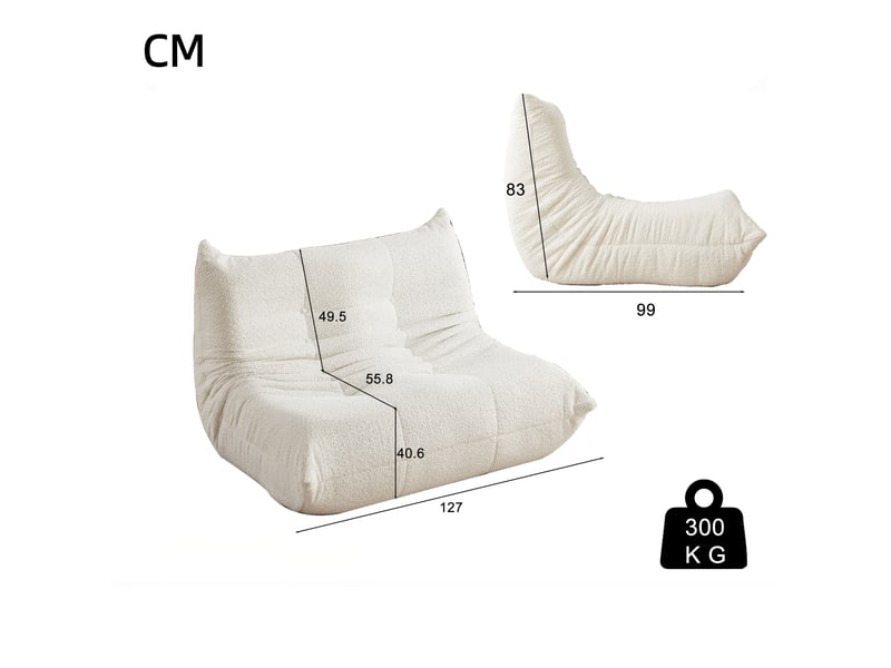  Canapé droit en chenille, assise et dossier en mousse façon cocon, forme chenille sans bras, 83 x 99 x 127 cm, beige  - Conforama C