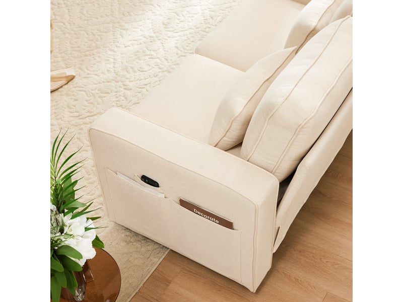  Canapé droit 4 places beige, revêtement en tissu lin, design moderne avec coussins de soutien intégrés  - Conforama E