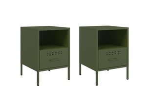 Lot de 2 tables de chevet - cabinet de chevet - table de nuit vert olive 36x39x50,5 cm acier