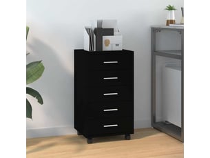 Armoire de rangement bureau, armoire à tiroirs avec roulettes noir bois d'ingénierie