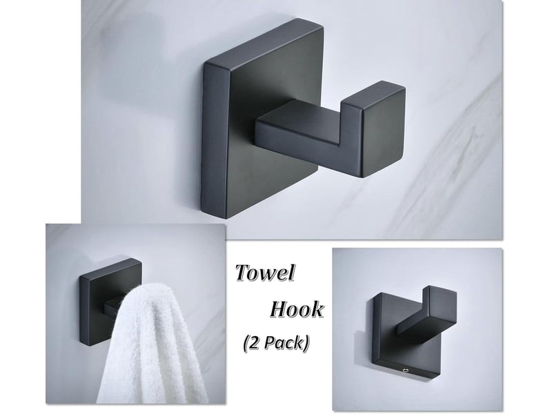  2 pièces crochet de salle de bain noir, mural home patère à crochets, en acier inoxydable sus304  - Conforama C