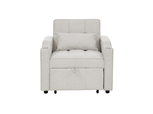 Canapé convertible 1 place avec ports usb en tissu beige