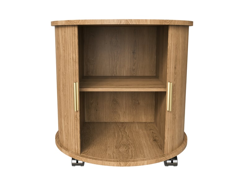  Table de chevet cylindrique 60 x 60 x 60 cm avec prise et 2 ports usb, porte coulissante, roulettes, mdf aspect chêne  - Conforama D
