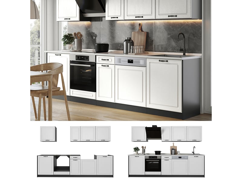  Vicco cuisine, blanc campagneanthracite, 280cm plan de travail marbre  - Conforama D