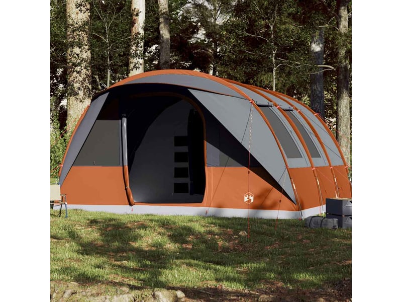  Tente de camping, tente familiale tunnel 7 personnes gris et orange imperméable  - Conforama B