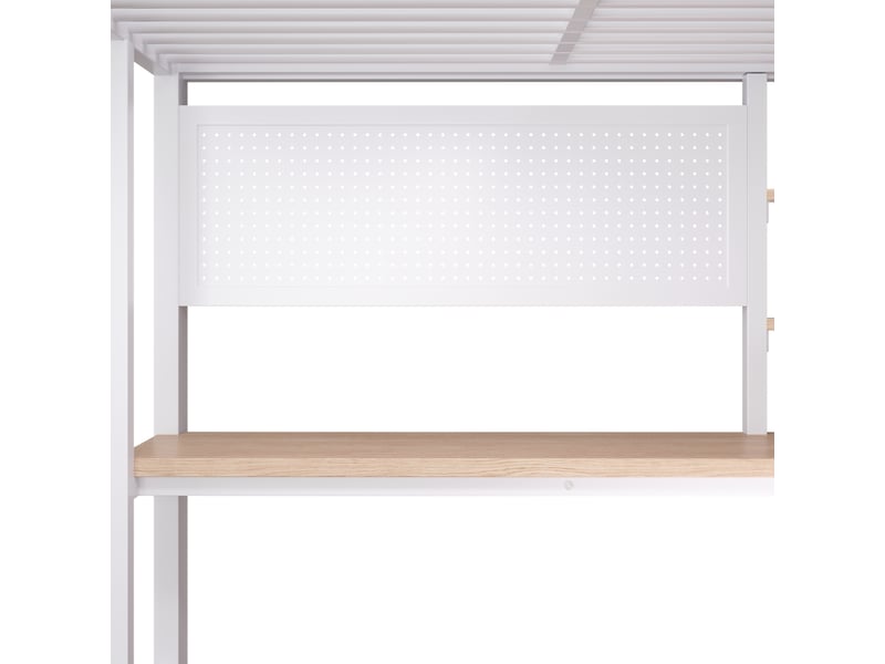 Lit mezzanine 140×200 cm avec bureau, led, usb, type-c et escalier de rangement, métal et mdf blanc sans matelas - Conforama D