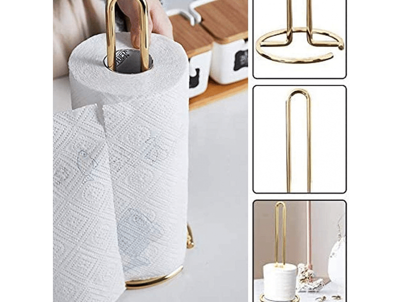  Support de rouleau de papier, porte-rouleau de cuisine portable en acier inoxydable or porte rouleaux papier toilette vertical en acier  - Conforama E