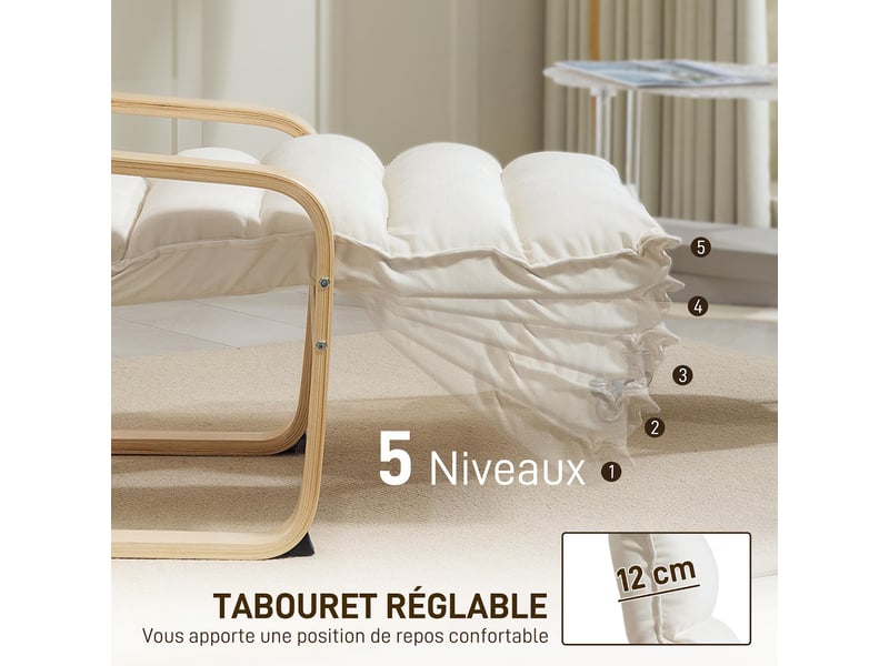  Fauteuil d'appoint en velours avec repose-pieds réglable crème 67x93x105 cm  - Conforama E