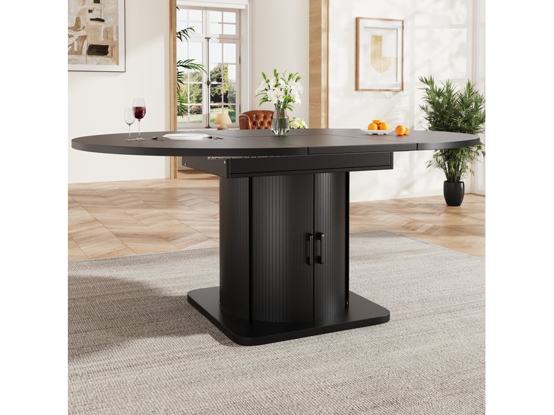 Table à manger extensible ronde à ovale 118-158x118x76 cm, 6 places, noire - Conforama D
