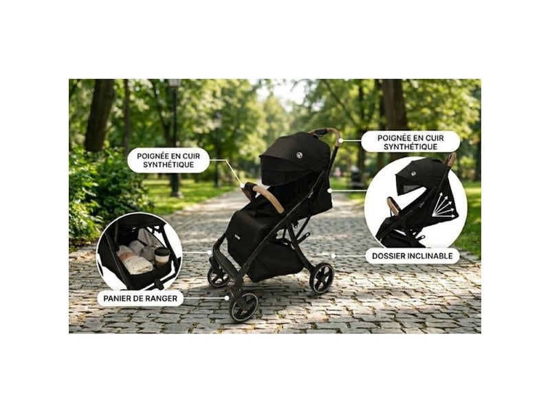  Poussette canne compacte 4 roues noire 22 kg 506LEXY-NOIR - Conforama B