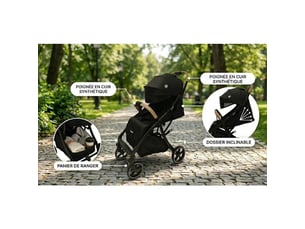 Poussette canne compacte 4 roues noire 22 kg