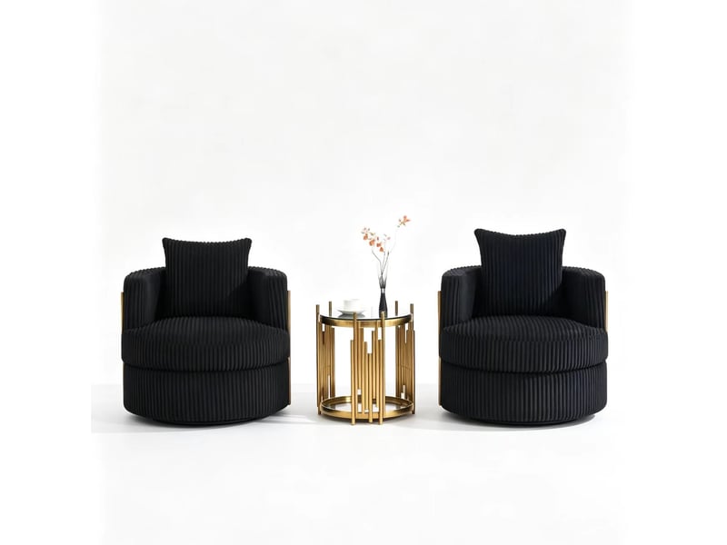  Lot de 2 fauteuils pivotants 360° en velours côtelé noir avec rangement  - Conforama A
