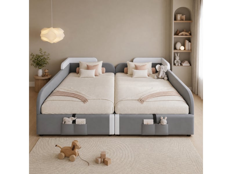  Lit coffre combiné pour 2 matelas 90x200 cm gris avec rangement hydraulique  - Conforama E