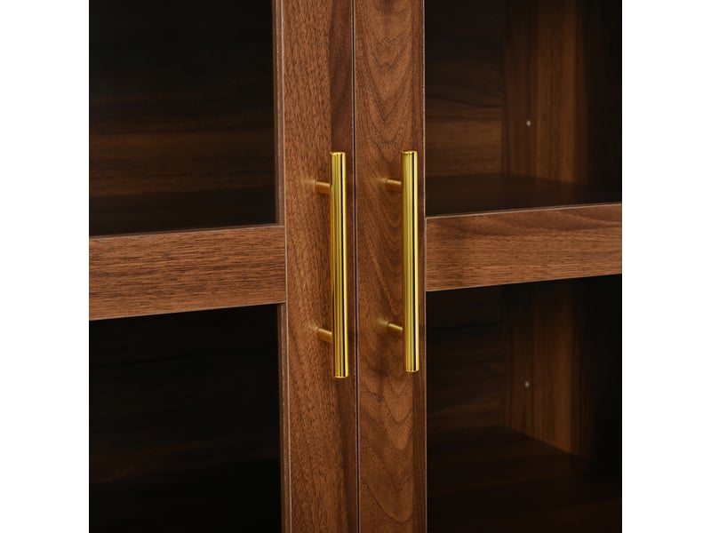  Vitrine haute,76x40x180 cm,led avec 2 portes en verre et 2 tiroirs,mdf,effet noyer  - Conforama C