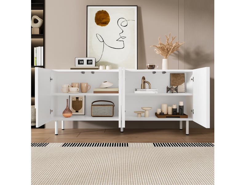 Buffet bas blanc au design géométrique, 160 x 38,5 x 70 cm - Conforama D