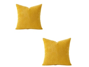 Lot de 2 housses de coussin en velours côtelé à rayures avec fermeture éclair invisible, 45 x 45 cm, jaune