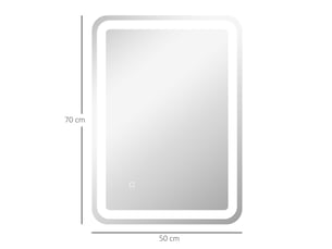 Miroir de salle de bain led 50 x 70 cm – argent – 3 couleurs, antibuée ip44, commande tactile et mémoire
