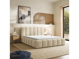Lit coffre 200x200 cm <strong>MASSENO</strong> <strong></strong> coloris beige