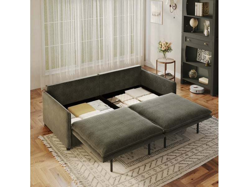 Canapé-lit 3 places modenvie convertible 3 en 1 avec rangement en chenille gris foncé 206 x 91 x 86 cm - Conforama D