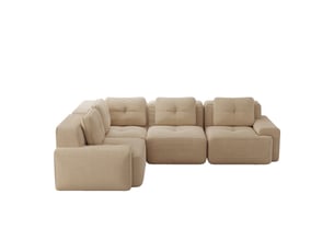 Canapé modulable d'angle beige tissu côtelé salon bureau sans montage pieds antidérapants