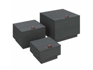 Boîtes de rangement et couvercles 3 pcs gris bois massif de pin