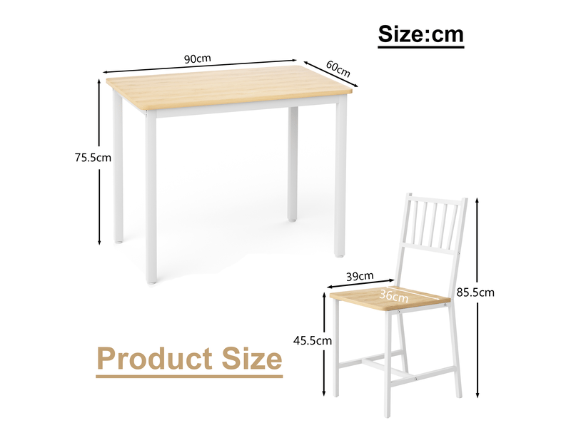  Ensemble table à manger avec deux bancs, table à manger style industriel, plateau naturel et structure blanche, 3 pièces pour cuisine  - Conforama D
