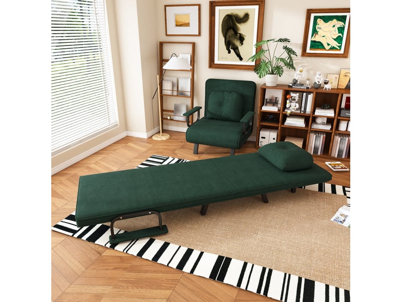  Fauteuil relaxinclinable 60x60x80 cm, tissu en chenille, vert foncé, dossier 5 positions, structure en métal, angle 180°  - Conforama B