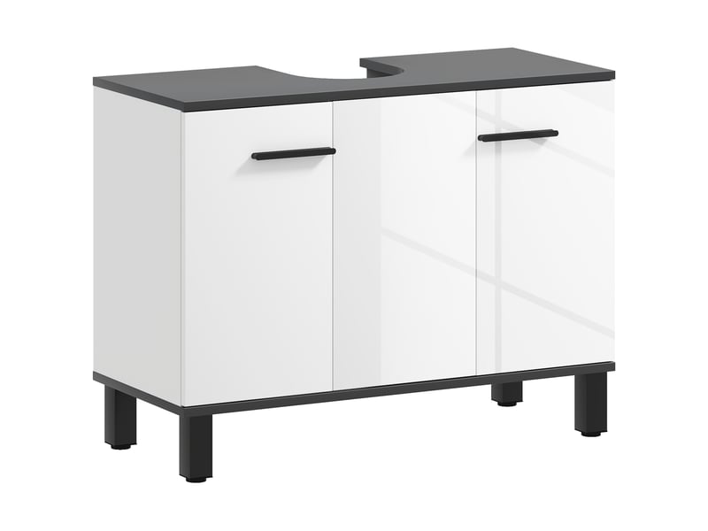  Meuble sous-évier à 2 portes et étagères réglables pour évier avec ou sans colonne, 80 x 34 x 60 cm, blanc  - Conforama A
