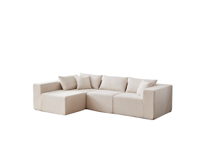 Canapé d'angle compressée en l en velours côtelé,264x167x71cm,canapé modulaire 4 pièces en mousse,sans montage,beige - Conforama A