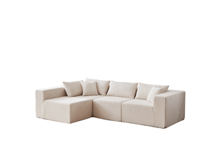 Canapé d'angle compressée en l en velours côtelé,264x167x71cm,canapé modulaire 4 pièces en mousse,sans montage,beige