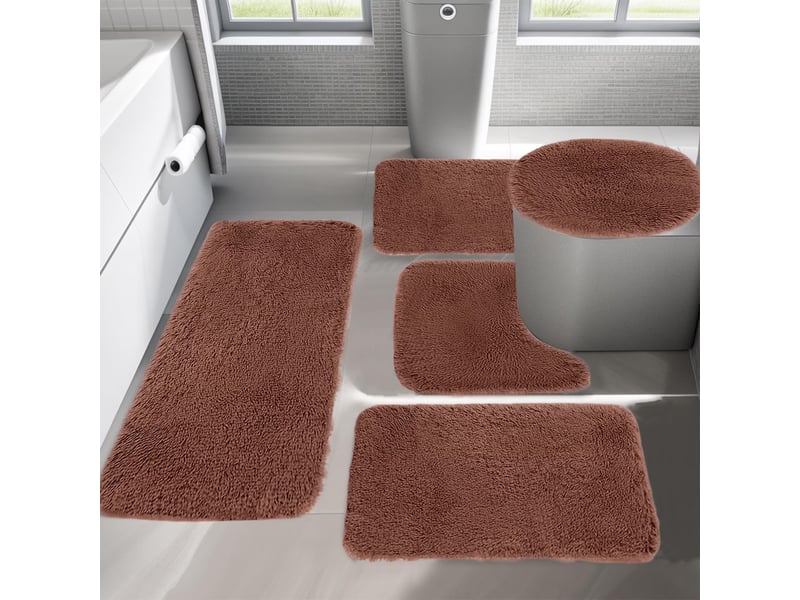  Ensemble de bain 5 pièces avec tapis wc en u - marron  - Conforama E