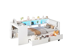 Lit avec rangement 90x200 cm MEUBLIV coloris blanc