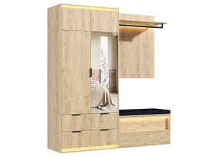 Garde-robe d'entrée 180x47x200 cm avec led, miroir, 2 tringles, 4 tiroirs mdf couleur bois