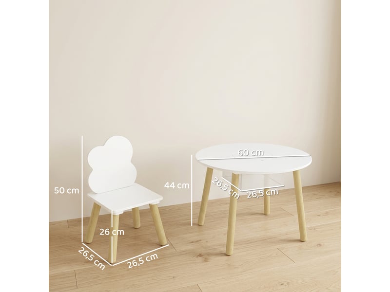  Table enfant avec chaise, ensemble table et 2 chaises en bois avec sac de rangement pour dessiner, jouer, blanc, étudier  - Conforama C
