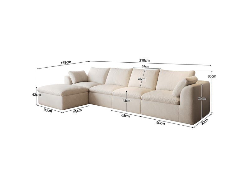  Canapé d’angle 5 places en tissu lin blanc beige, 310x155x83 cm  - Conforama C