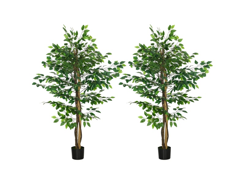  Lot de 2 plantes artificielles ficus hauteur 1,50 m tronc branches liane lichen feuilles grand réalisme pot inclus vert  - Conforama A