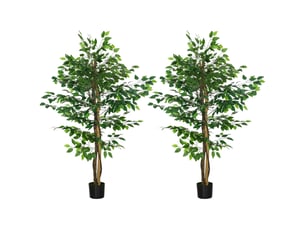 Lot de 2 plantes artificielles ficus hauteur 1,50 m tronc branches liane lichen feuilles grand réalisme pot inclus vert