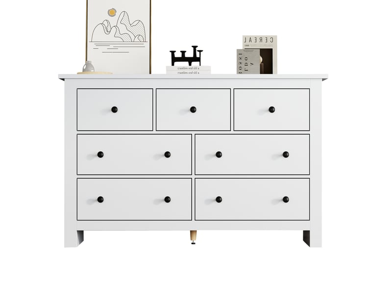  Buffet ulevr 7 tiroirs de rangement 152 x 40 x 88,5 cm en panneaux de particules blanc  - Conforama A