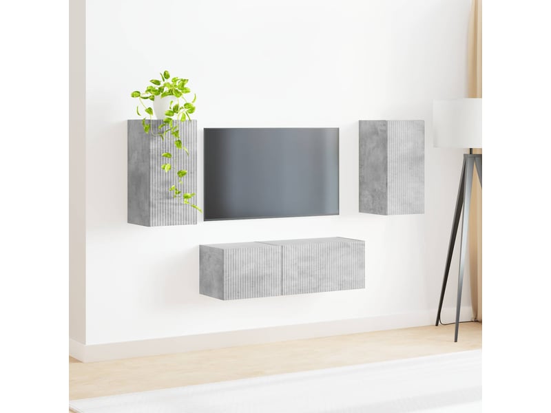  Ensemble de meuble tv - banc tv - meuble de rangement mural 4 pcs gris béton bois d'ingénierie  - Conforama D