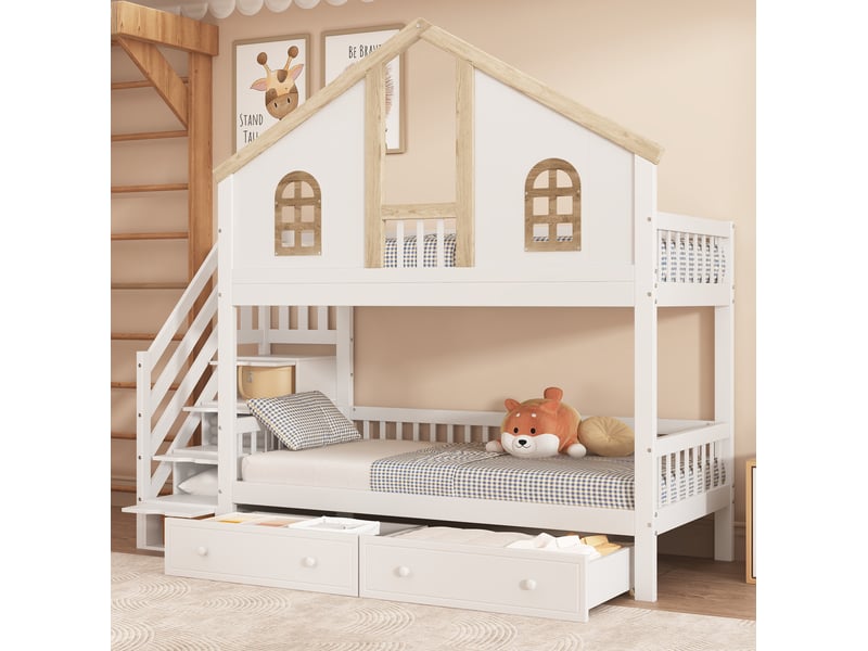 Lit superposé enfant 90x200 avec escalier rangement evryae - Conforama B