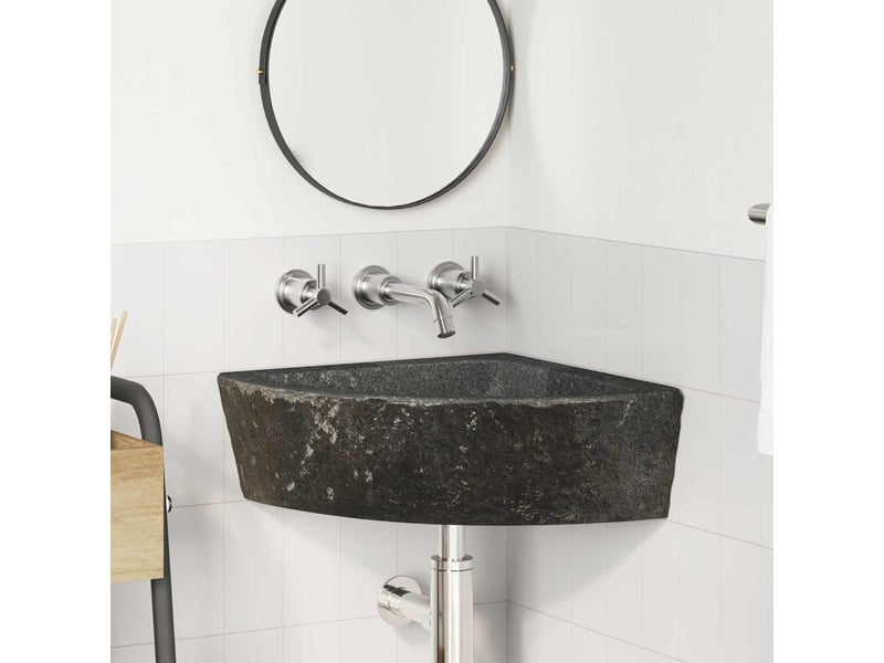 Lavabo de salle de bain, vasque à poser gris (38-45) x (38-45) x 12 cm pierre de rivière cf65674 - Conforama B