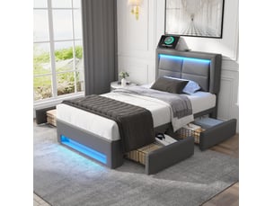 Lit avec rangement 90x190 cm OKWISH coloris gris