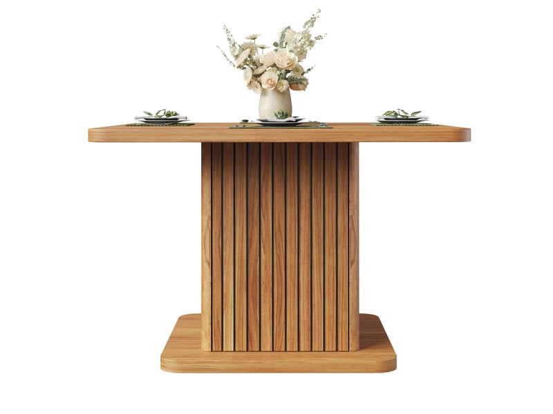  Table de salle à manger carrée 4 personnes avec rangement fermé et 2 étagères, en mdf métal, bois foncé, 80 × 80 × 76 cm  - Conforama A