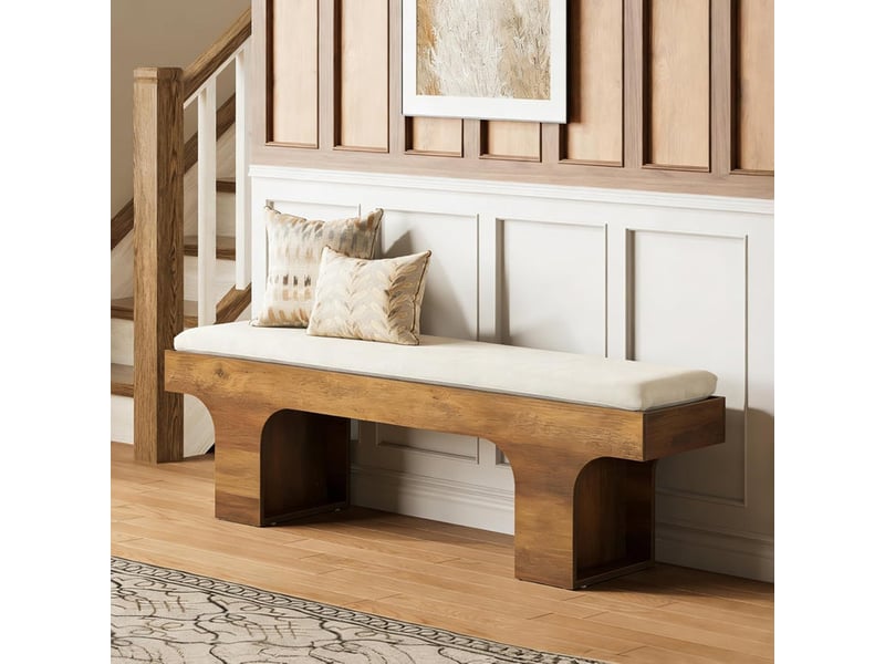  Banc de salle à manger 140 cm avec coussin en lin, banc rembourré au pied du lit, banc d'entrée maison de campagne, pour couloir, salon, chambre à coucher, cuisine  - Conforama E