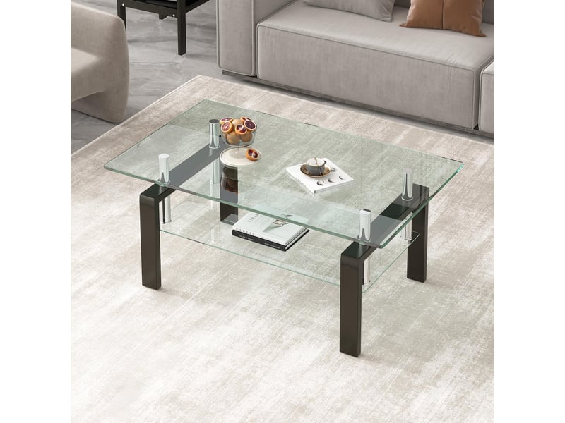  Table basse en verre trempé transparent – 2 niveaux – 100 x 60 x 44 cm  - Conforama B