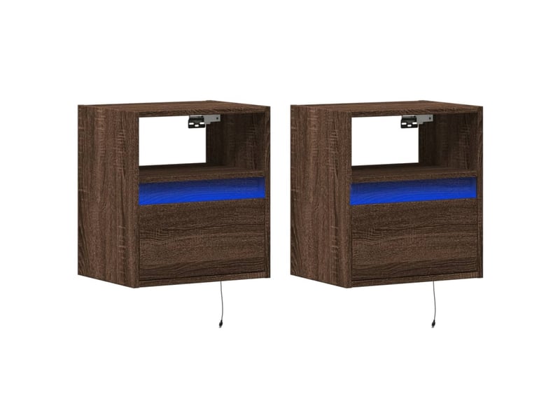 Lot de 2 meuble tv mural avec lumières led chêne marron 41x31x45 cm - Conforama C