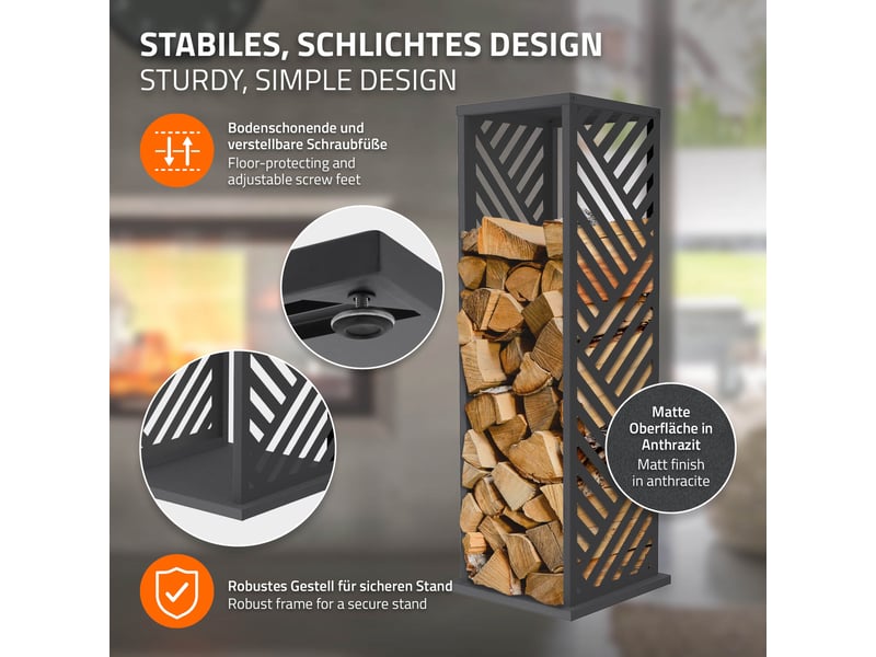  Ml-design range-bûches vertical en acier galvanisé 37,5 x 37,5 x 112 cm, intérieur et extérieur, motif de rayures, support colonne rangement bois de chauffage cheminée, 4 crochets, anthracite mat ECD Germany GmbH - Conforama C