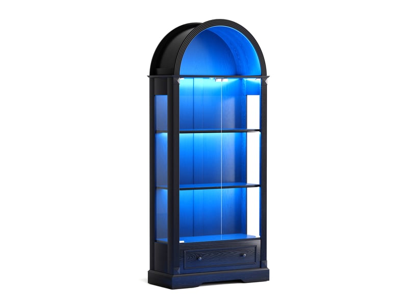  Vitrine tcqpz 80 x 35 x 180 cm avec portes en verre led et tiroirs mdf noir  - Conforama A
